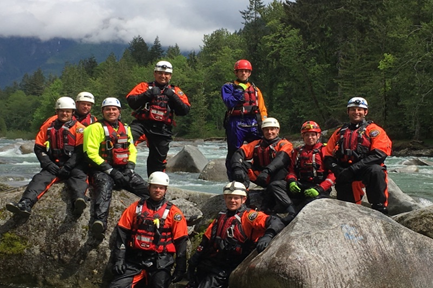 This is a pictiure of the Water Rescue Team taking a break on a training event.